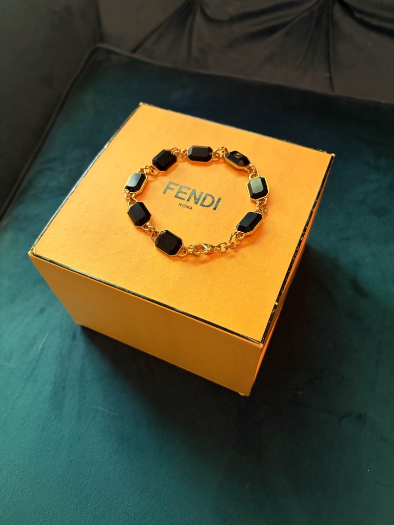 Fendi Gold Bracelet With Black Faceted Links